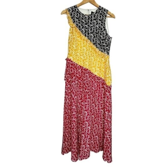 NWT SALONI Agnes Colorblock Midi Silk Dress Women Size 10 - Picture 2 of 13